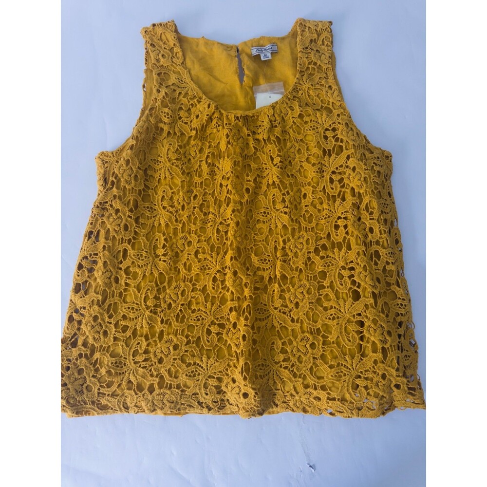 Lucky Brand NWT Womens Floral Lace Crop Tank Top Gold Mustard Yellow Medium